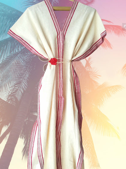 Caftan dress, HAND WOVEN CAFTAN DRESSES dress, ethnic wear, linen, natural cotton, handwoven dress, resort wear, red stripes, natural cotton, women dress, caftan