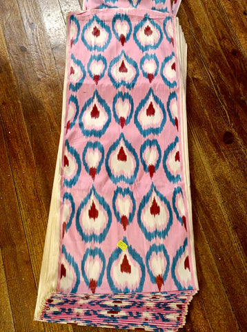 Handwoven silk ikat pink and blue fabric