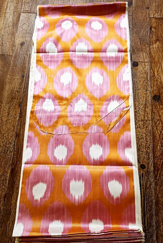 Handwoven orange and pink tones silk ikat fabric