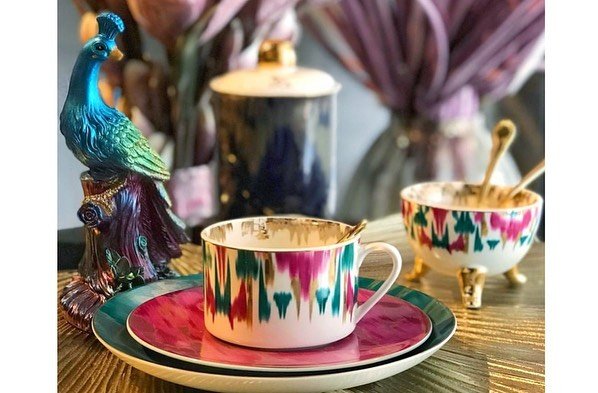 Platos de postre de porcelana de 21 cm con estampado Ikat