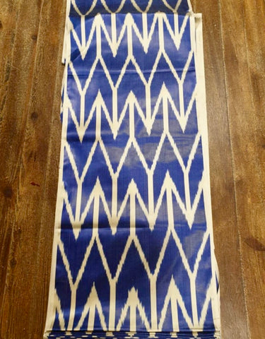 Handwoven silk ikat dark blue fabric