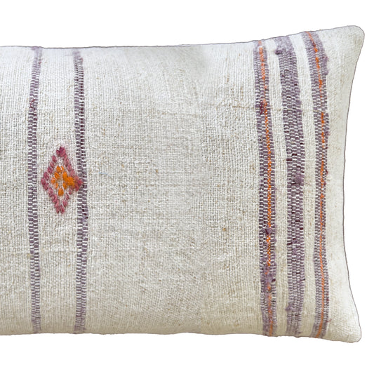 Antique Grain Sack Linen Lumbar Pillow | Lavender Stripe