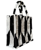 Black and White Geometric Ikat Velvet Large Tote Bag