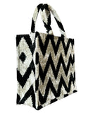 Black and White Zigzag Velvet Ikat Tote Bag,