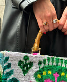 Colorful Silk velvet ikat Original Bamboo Handle Tote Bag