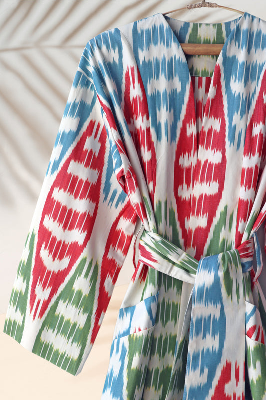Cotton Ikat Red, Blue, Green Caftan
