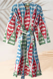 Cotton Ikat Red, Blue, Green Caftan