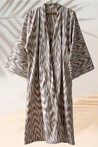 Cotton Ikat Kimono Style Brown Caftan
