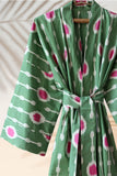 Cotton Ikat Kimono Style Green Caftan