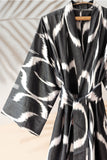 Cotton Ikat Kimono Style Black and White Caftan
