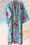 Cotton Ikat Kimono Style Blue Caftan