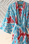 Cotton Ikat Kimono Style Blue Caftan