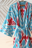 Cotton Ikat Kimono Style Blue Caftan