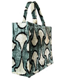 Gray Ikat Velvet Tote Bag with Abstract Design side view