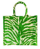 Green Tree Patrern Ikat Velvet Large Tote Bag