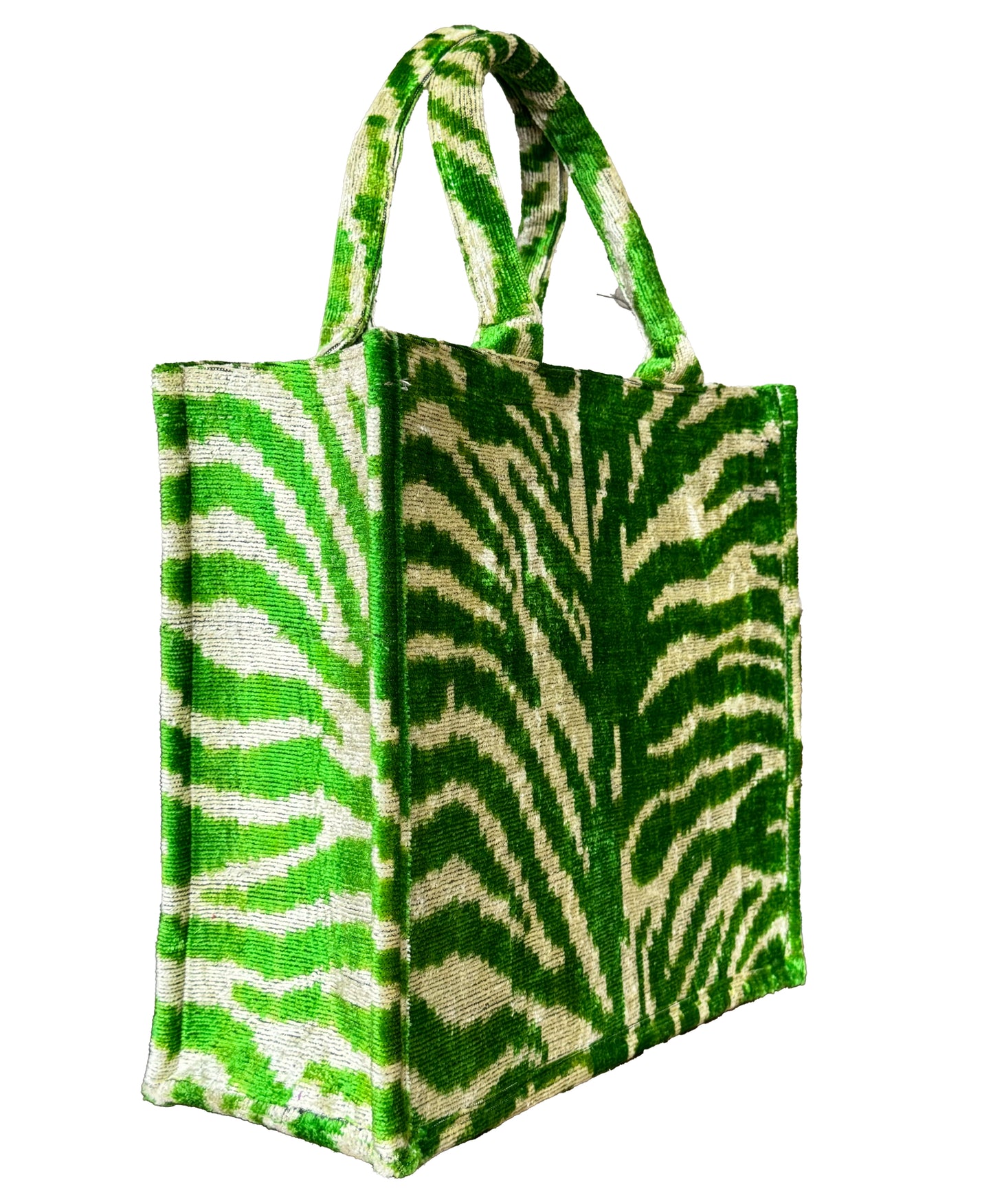 Green Tree Patern Ikat Velvet Large Tote Bag