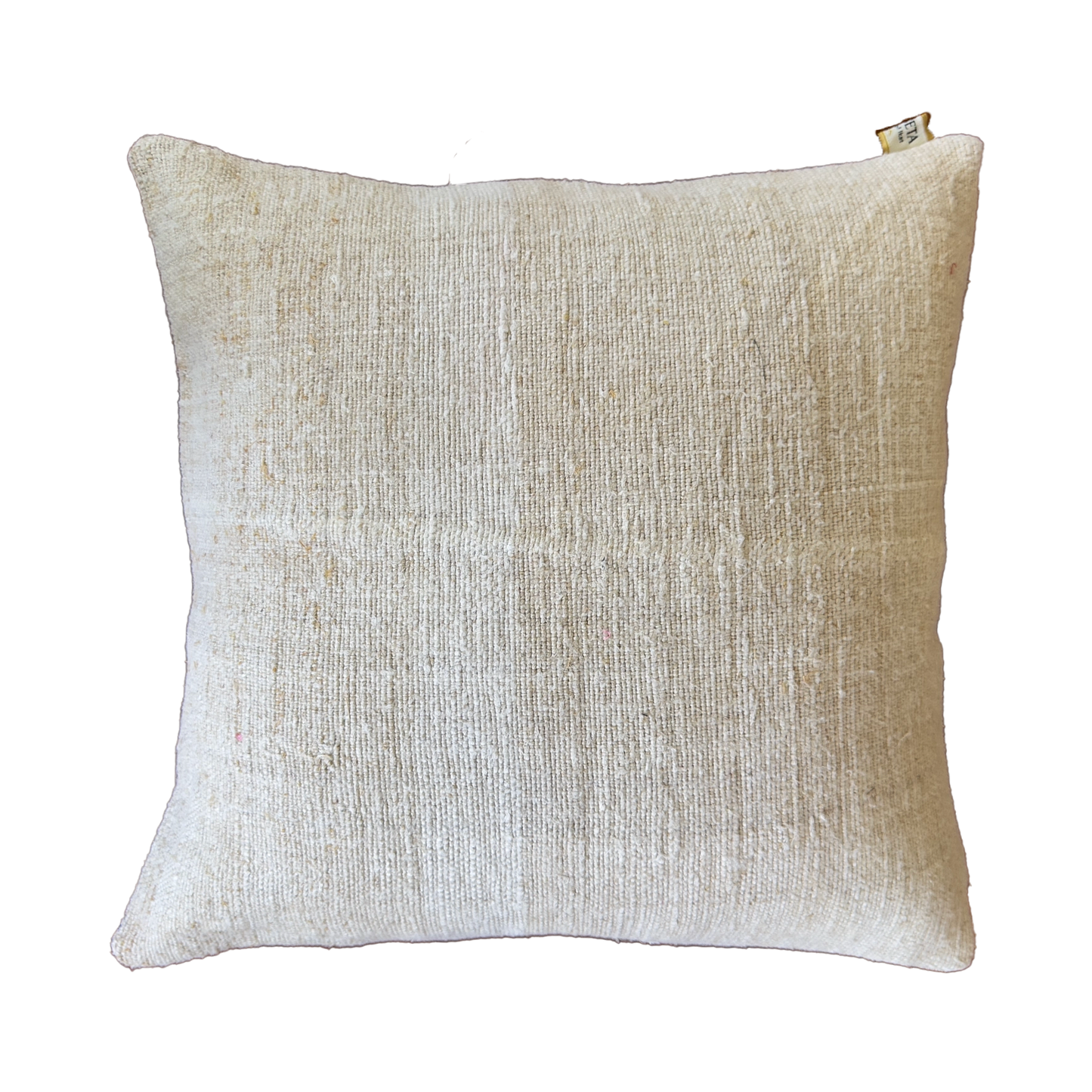 Handmade organic vintage linen cushion cover with classic blue stripes on natural linen fabric, square decorative pillow cover, 40×40 cm. backside