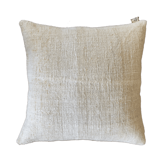 Handmade organic vintage linen cushion cover with classic blue stripes on natural linen fabric