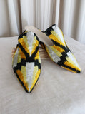 Silk velvet ikat handmade sharp pointed toes slippers