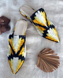 Silk velvet ikat handmade sharp pointed toes slippers