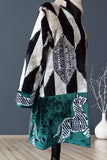 Silk Velvet Ikat Black, Green and White Coat