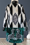 Silk Velvet Ikat Black, Green and White Caftan