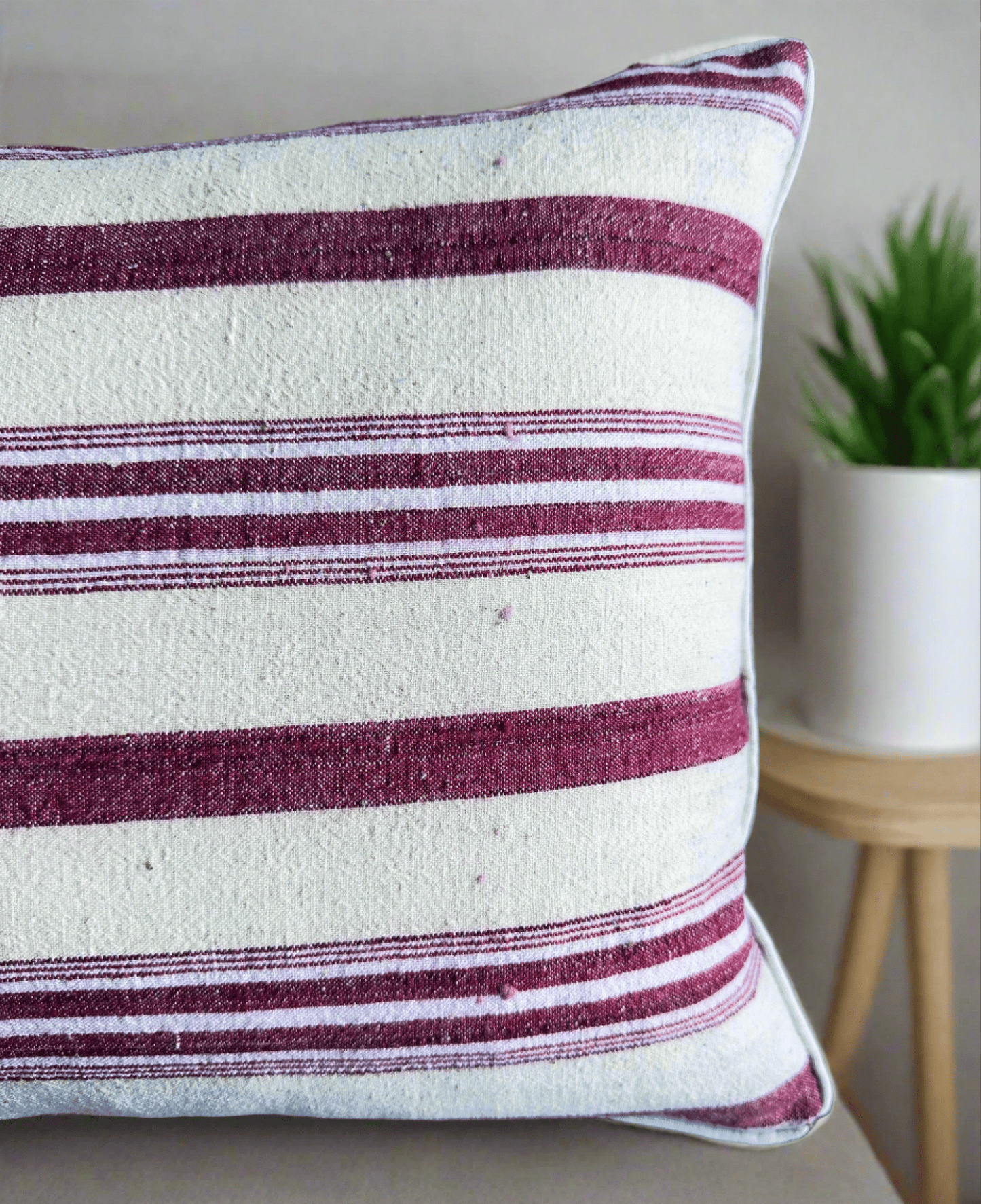 Double-Sided Silk Ikat & Antique Handwoven Linen Pillow Cover | Burgundy Ikat 40x60cm