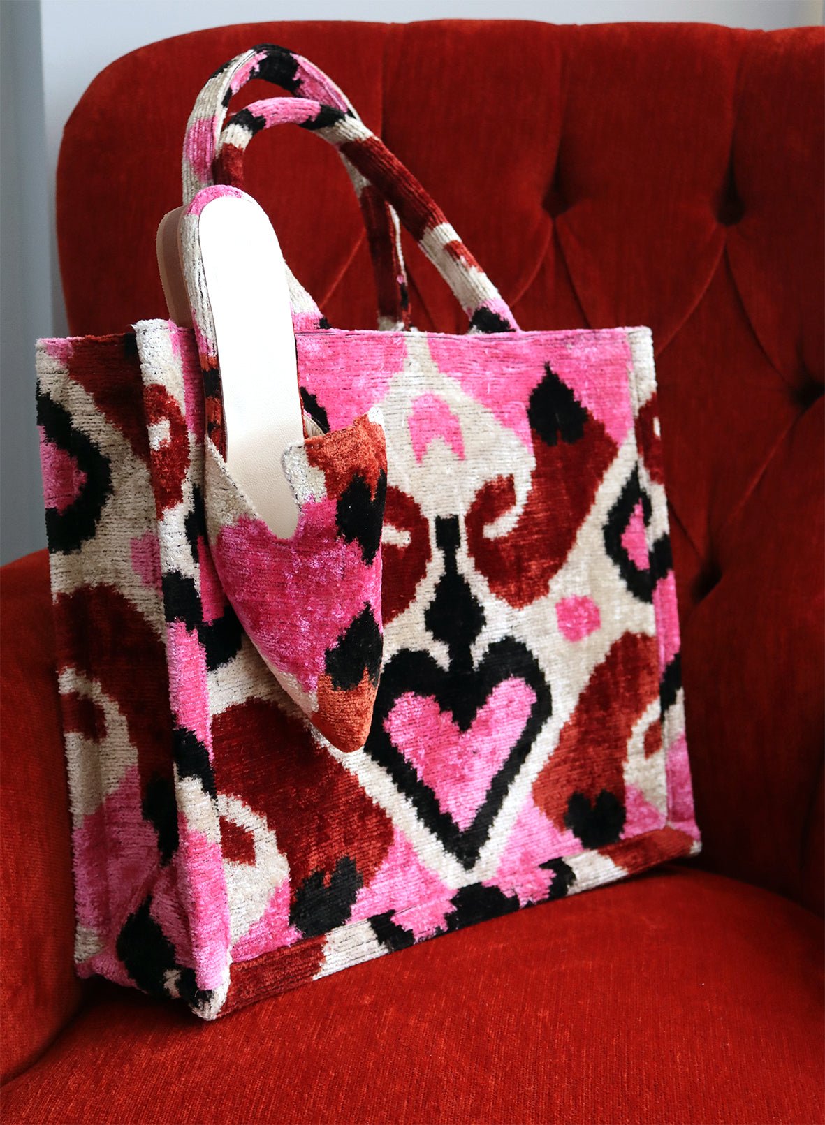 Bolso tote de terciopelo de seda Ikat 057