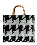 Ikat Velvet Houndstooth Large Tote Bag with Bamboo Handle