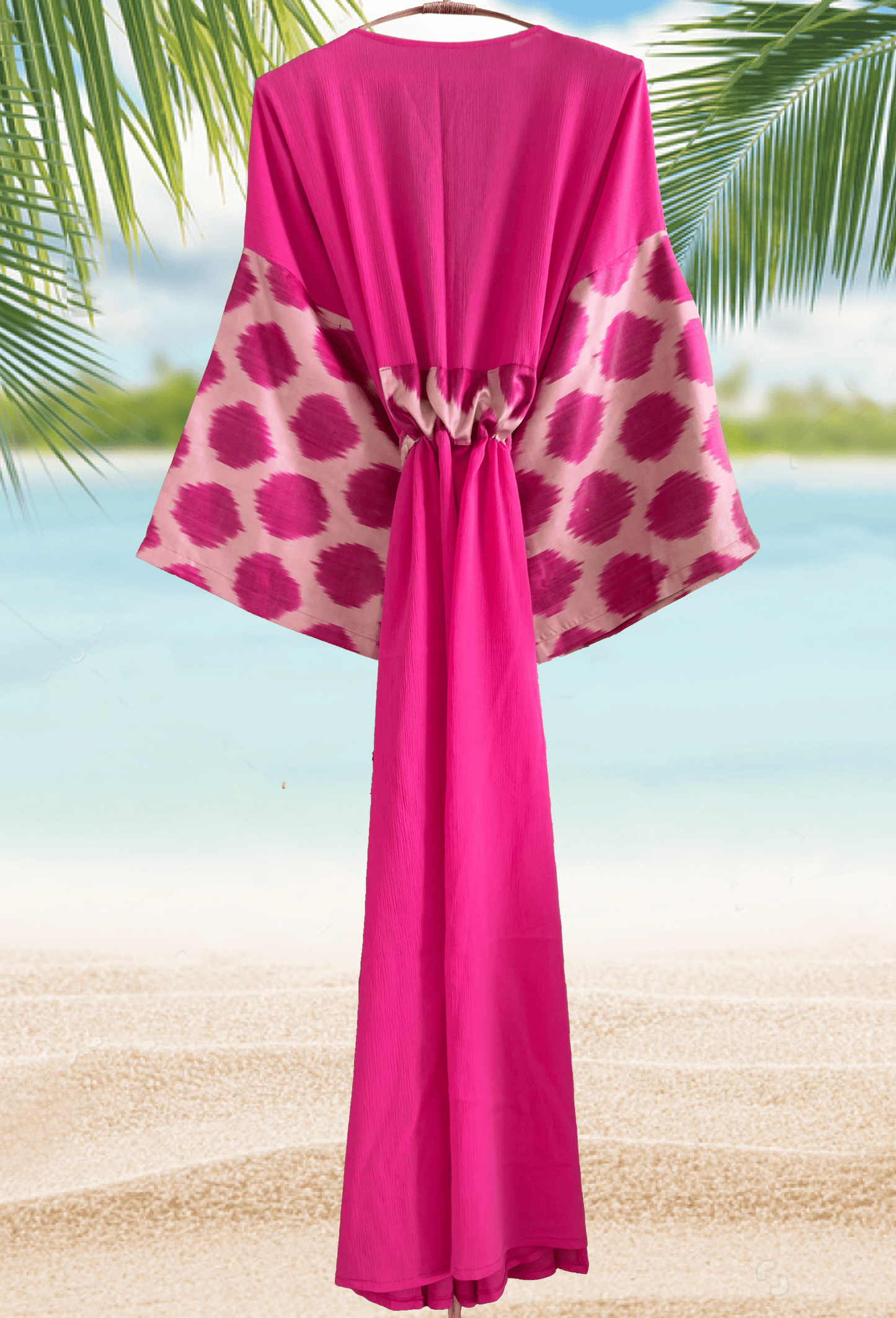 Vibrant fuchsia artisan silk ikat and muslin cotton resort wear