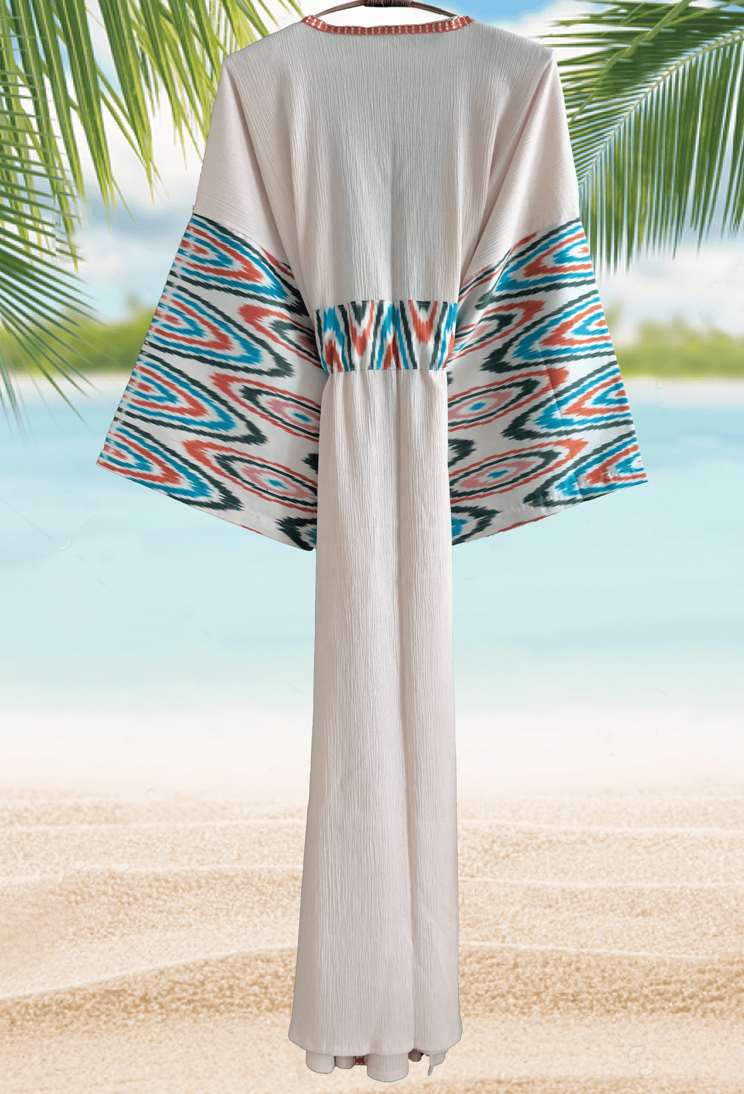 Silk Ikat Muslin Robe Orange Bright Orange Silver Band