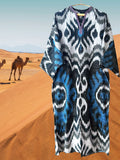 Cotton Ikat Caftan Dress Black and Navy