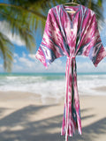 Cotton Ikat Caftan Dress Pink and Blue