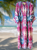 Cotton Ikat Caftan Dress Pink and Blue