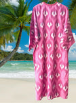 Cotton Ikat Caftan Dress Pink and White
