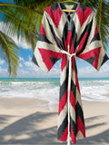 Cotton Ikat Caftan Dress Red and Black Zigzag