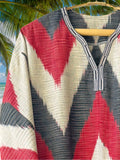Cotton Ikat Caftan Dress Red and Black Zigzag