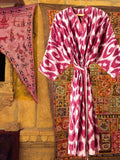 Cotton Ikat Caftan Dress Red and White