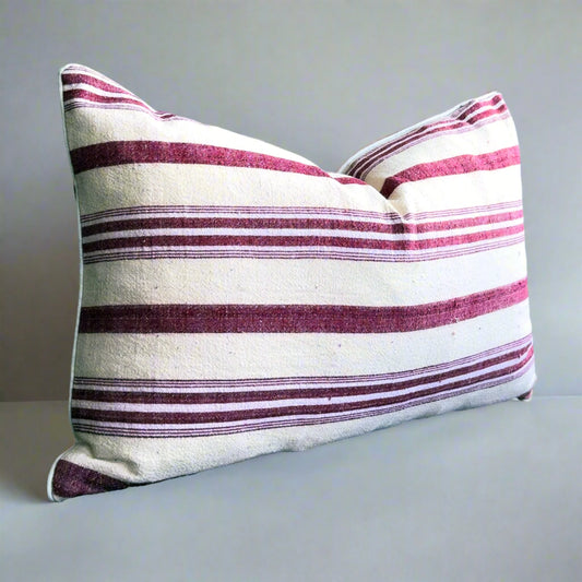 Silk ikat antique stripes linen burgandry cushion cover 40x60 cm
