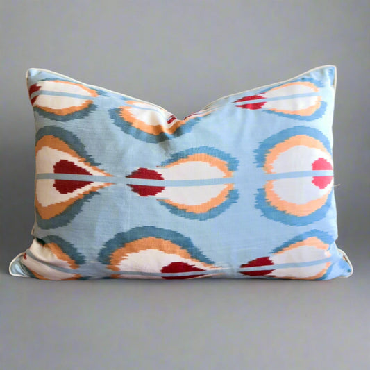 Silk ikat antique stripes linen burgandry cushion cover 40x60 cm