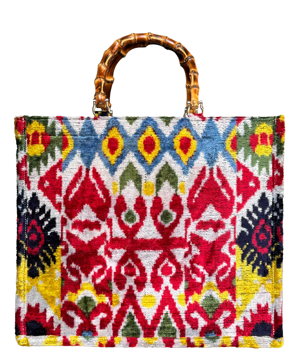 Ikat Velvet Golden Tiger Large Tote Bag