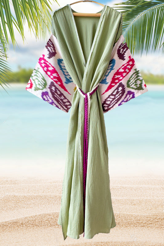 Silk Ikat Muslin Robe Light Green