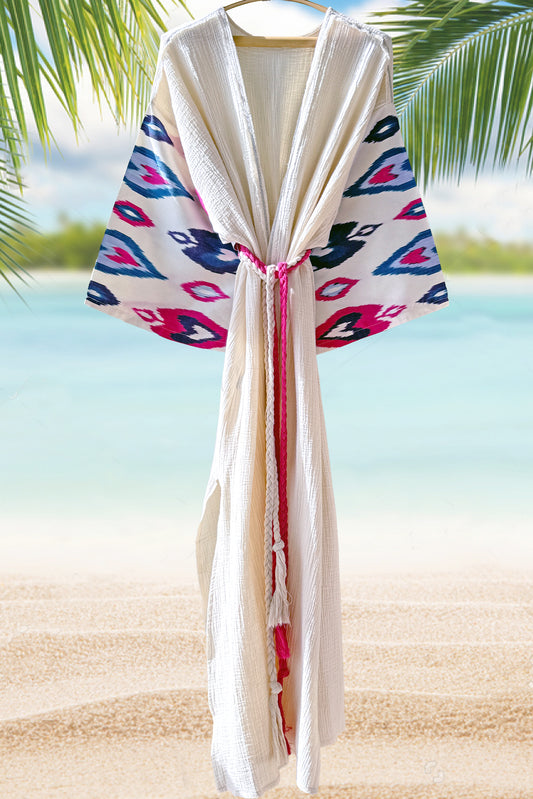 Bata de muselina de seda ikat color crema brillante
