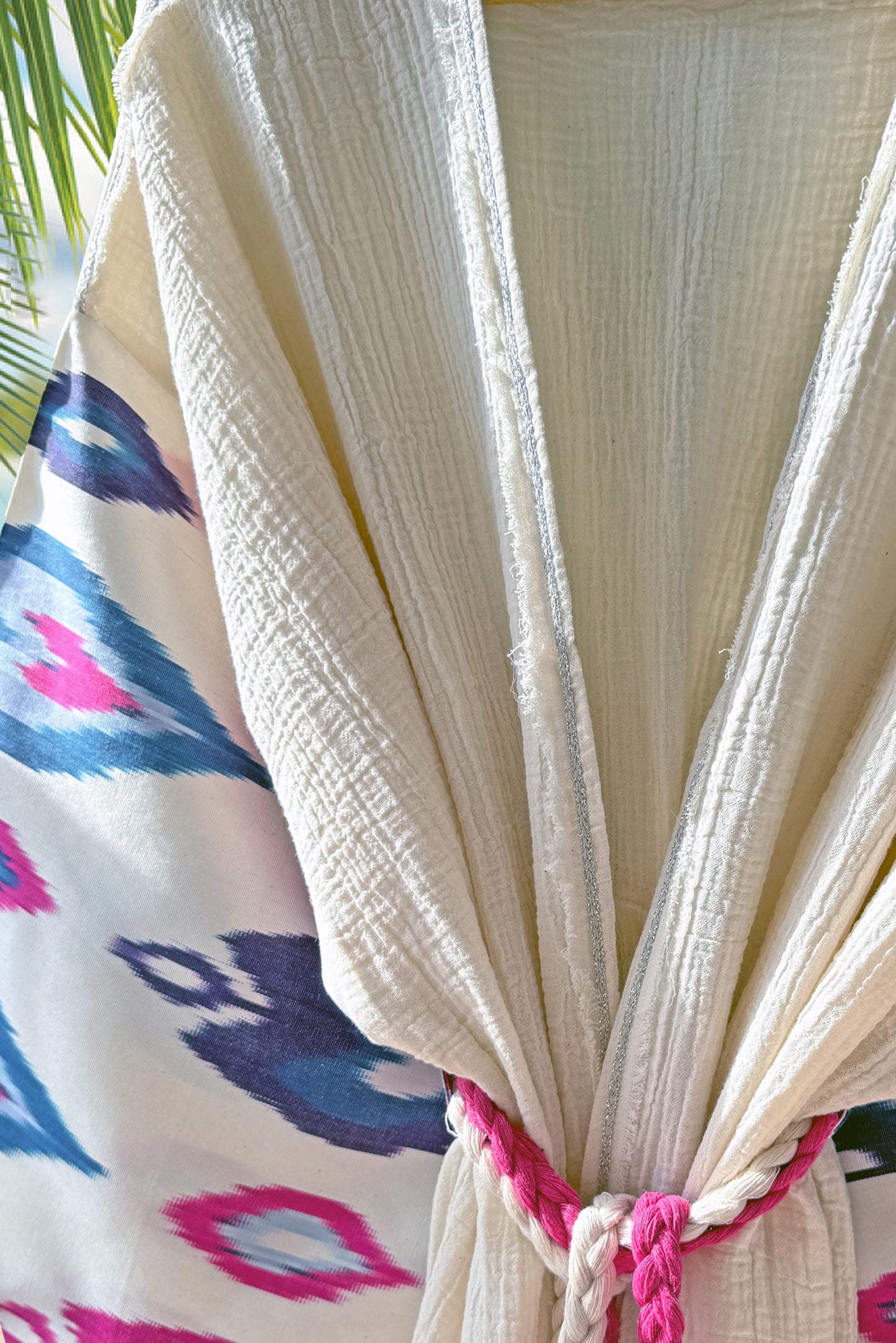 Silk Ikat Muslin Robe Bright Cream