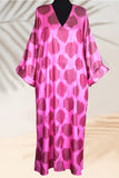 Silk Ikat Caftan Dress Pink