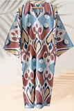 Silk Ikat Caftan Dress Brown and Blue