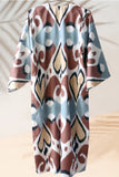 Silk Ikat Caftan Dress Brown and Blue