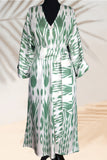Silk Ikat Caftan Green and White Dress