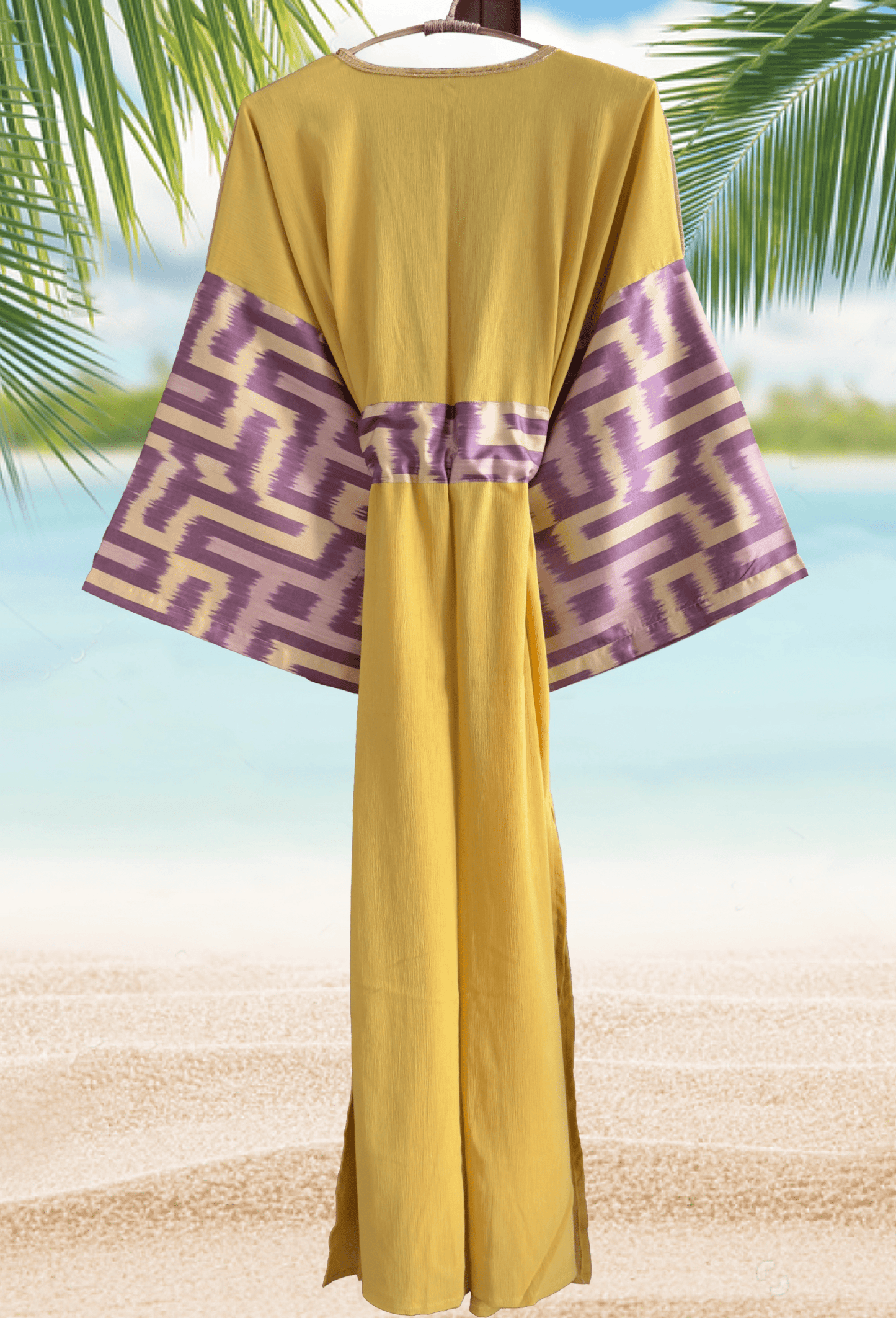 Silk Ikat Muslin Robe Mustard