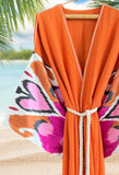 Silk ikat muslin orange robe kimono caftan